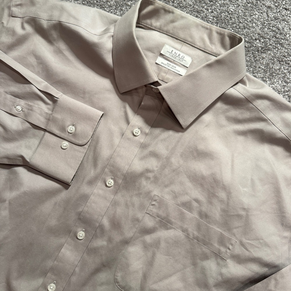 ENRO Dress Shirt Mens 18.5 36/37 Tall Tan Solid 100% Cotton Business Expert